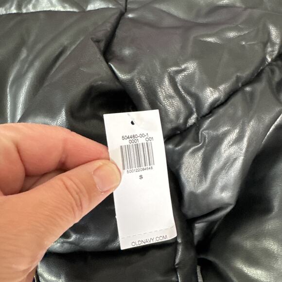 Old Navy Snap Front Faux Leather Puffer Jacket Coat Black sz S - Picture 4 of 7